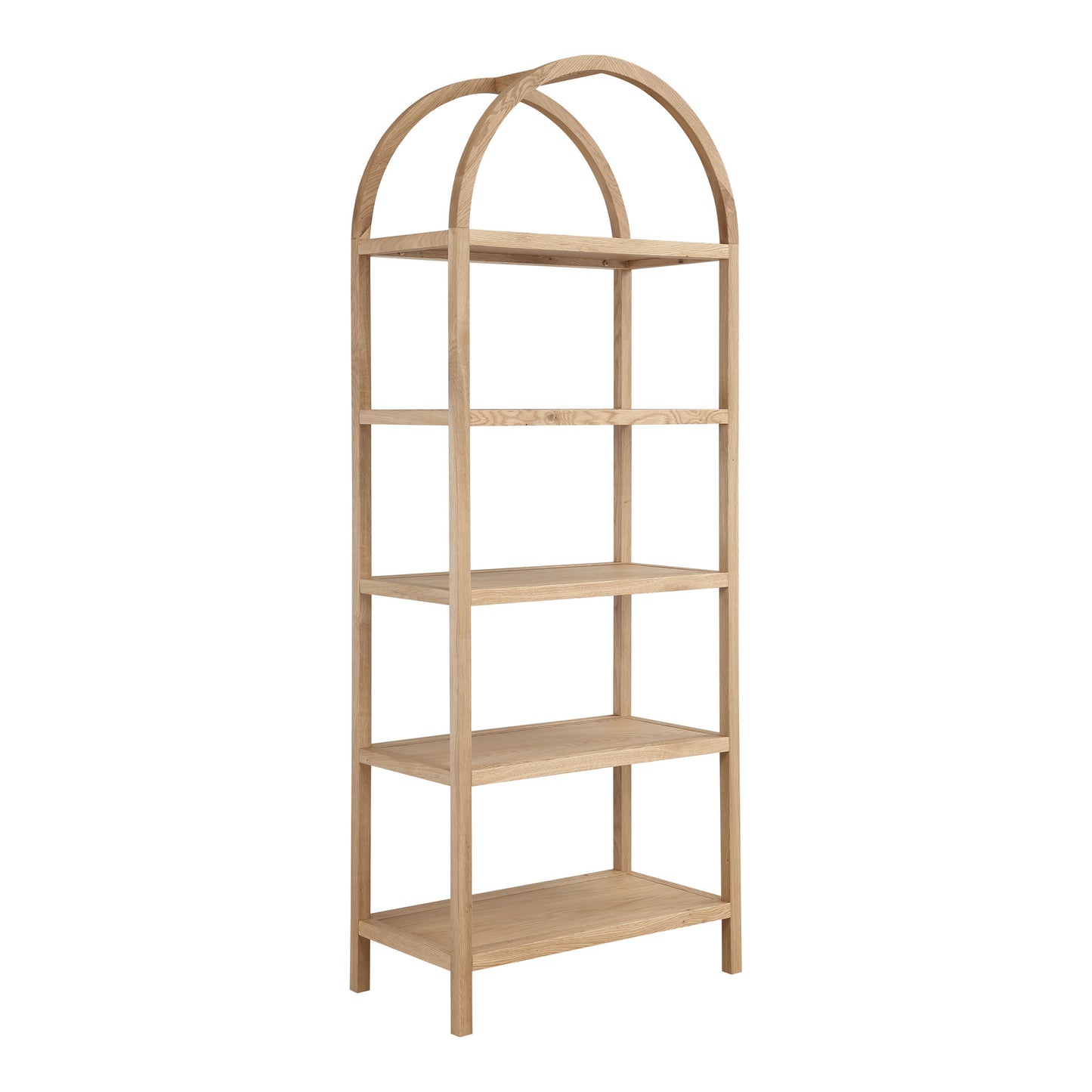 Natural Wood Five Tier Arched Top Bookcase By Homeroots | Bookcases | Modishstore - 2