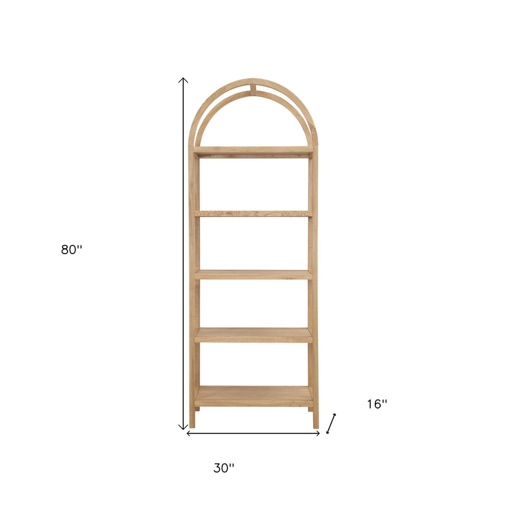 Natural Wood Five Tier Arched Top Bookcase By Homeroots | Bookcases | Modishstore - 4