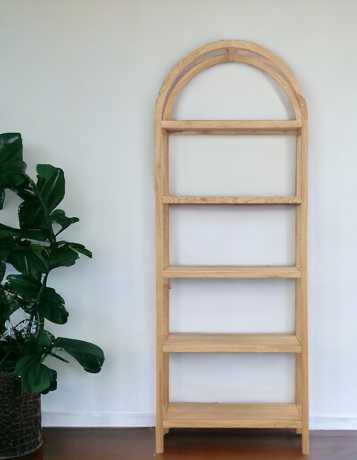 Natural Wood Five Tier Arched Top Bookcase By Homeroots | Bookcases | Modishstore - 5