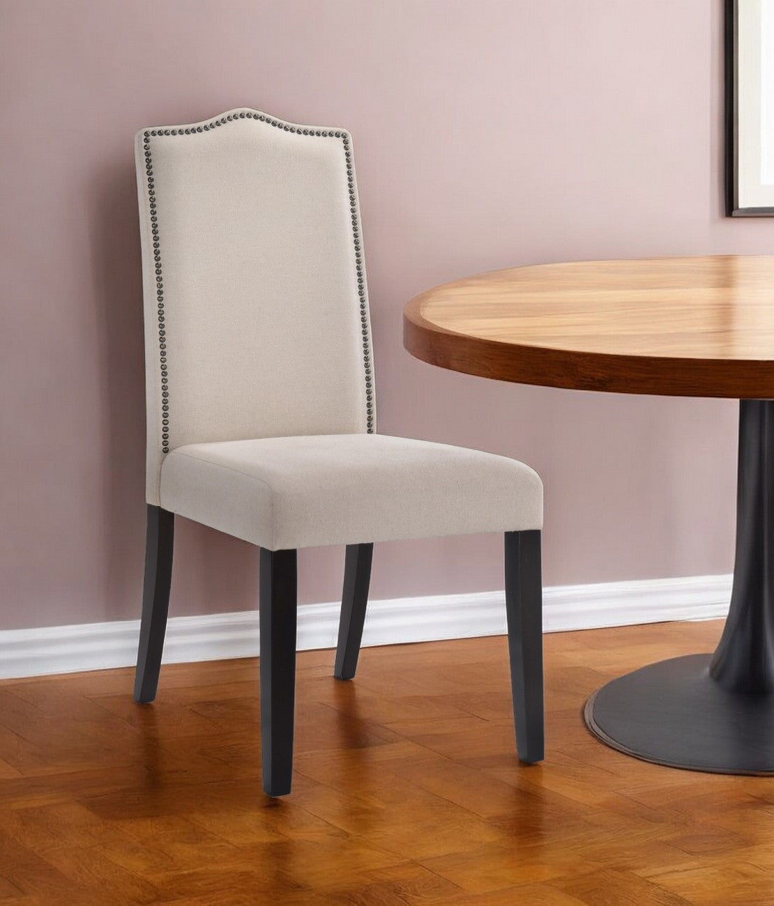 Cream And Espresso Upholstered Linen Dining Parsons Chair By Homeroots | Dining Chairs | Modishstore - 1