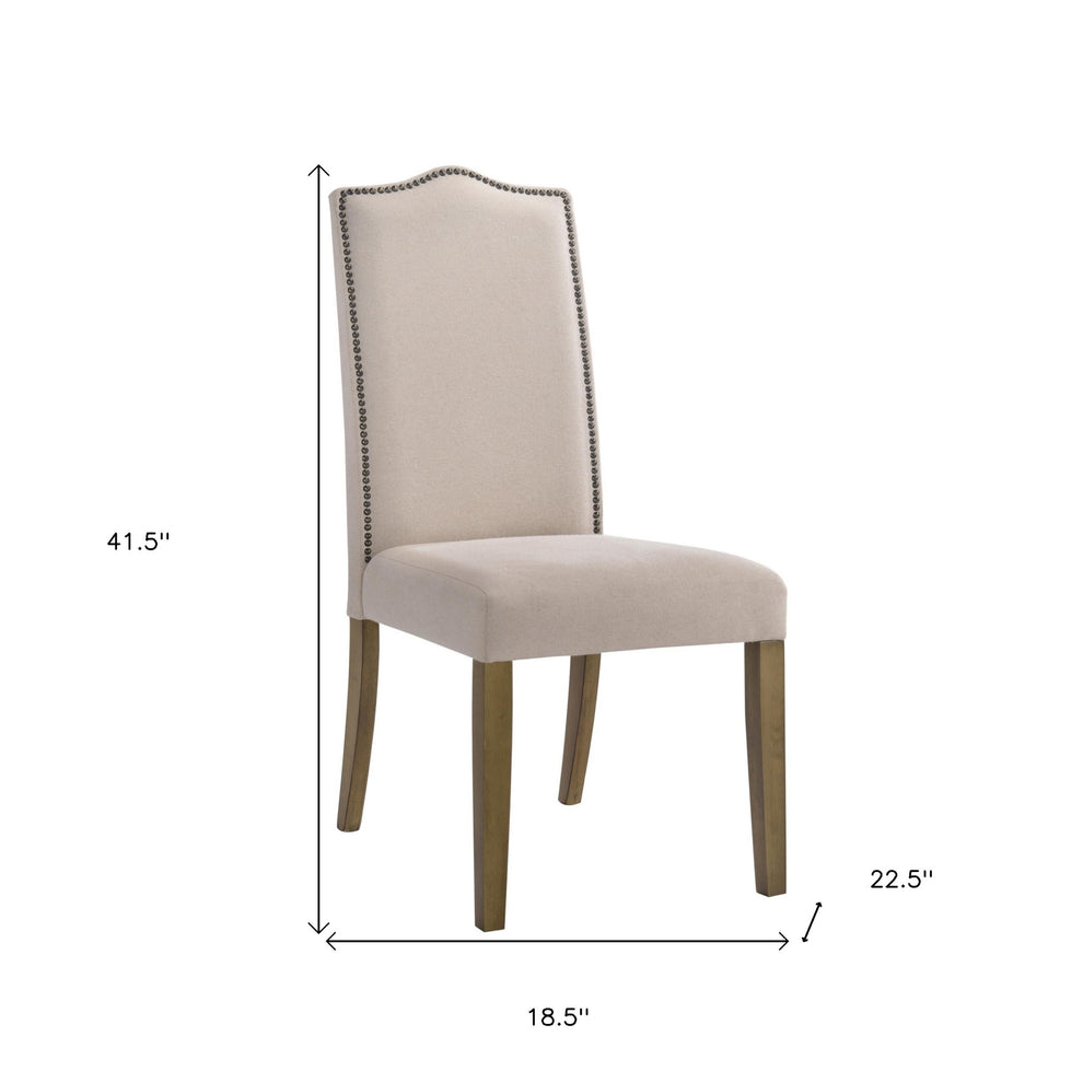 Cream And Brown Upholstered Linen Dining Parsons Chair By Homeroots | Dining Chairs | Modishstore - 4