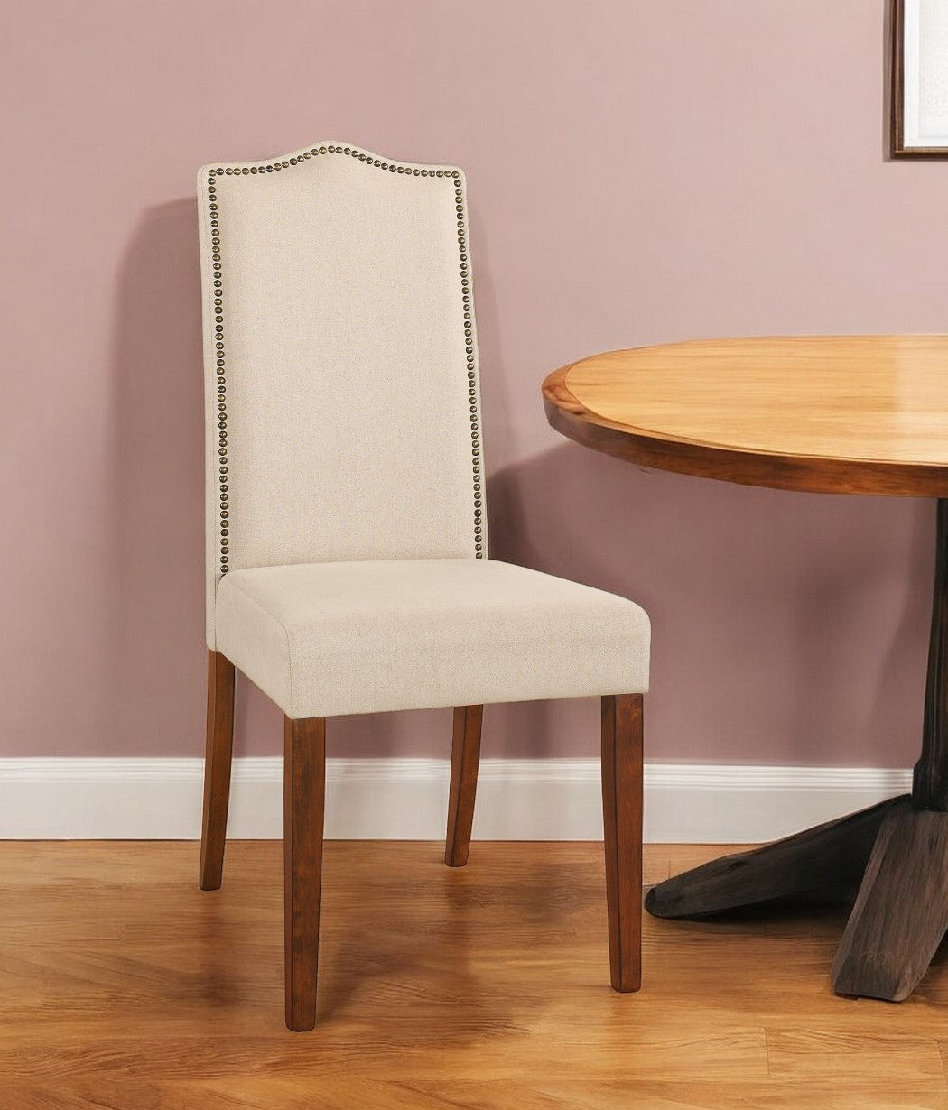 Cream And Chestnut Upholstered Linen Dining Parsons Chair By Homeroots | Dining Chairs | Modishstore - 1