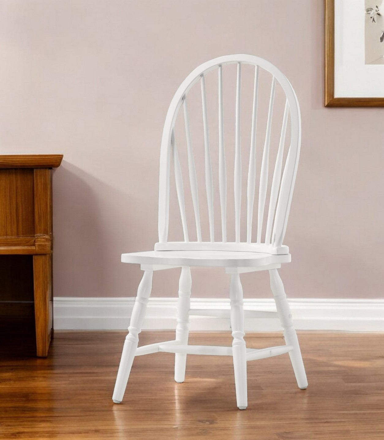 White Wood Windsor Back Dining Side Chair By Homeroots | Dining Chairs | Modishstore - 1
