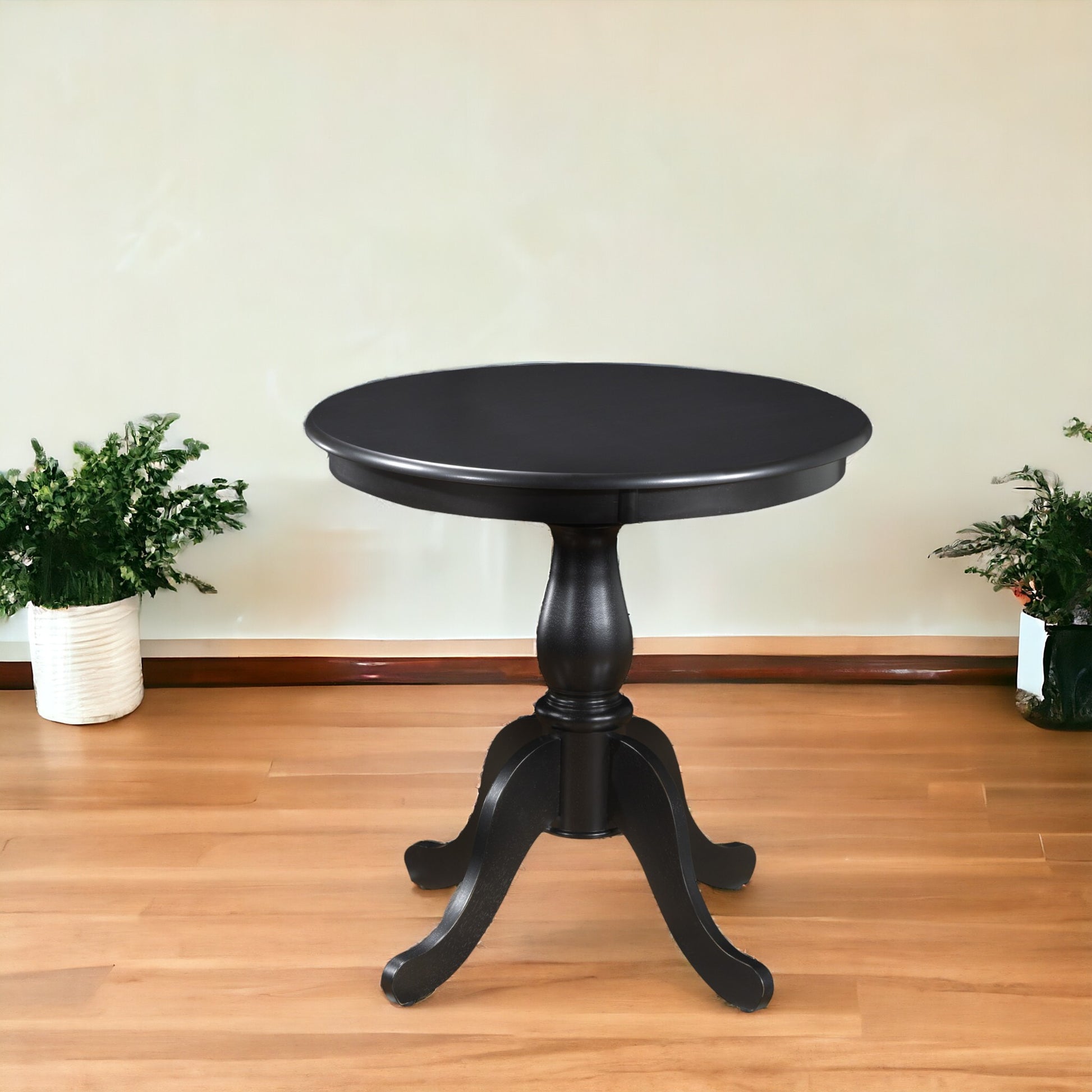 Black Rounded Solid Manufactured Wood And Solid Wood Pedestal Base Dining Table By Homeroots | Dining Tables | Modishstore - 1