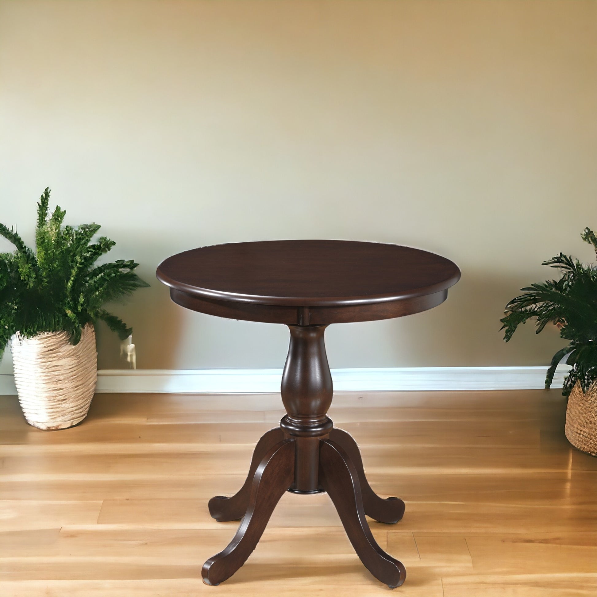 Espresso Rounded Solid Manufactured Wood And Solid Wood Pedestal Base Dining Table By Homeroots | Dining Tables | Modishstore - 1