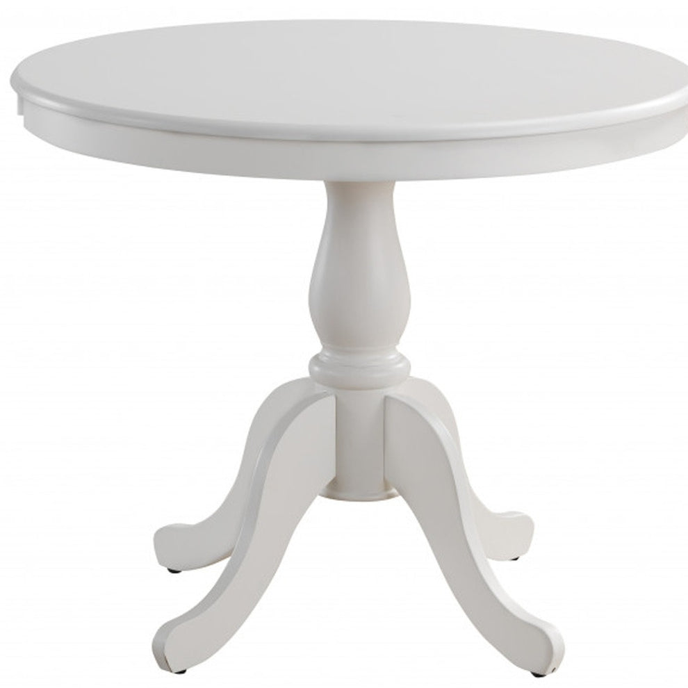 White Rounded Solid Manufactured Wood And Solid Wood Pedestal Base Dining Table By Homeroots | Dining Tables | Modishstore - 4