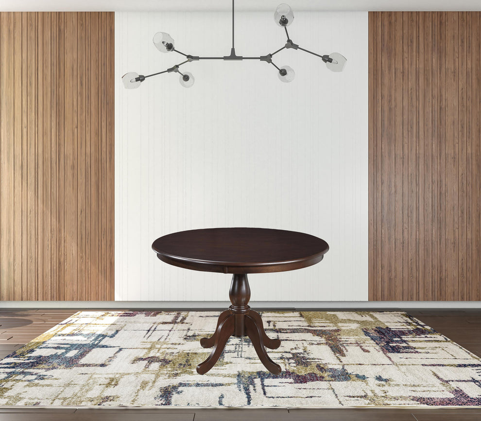 Espresso Rounded Solid Manufactured Wood Pedestal Base Dining Table By Homeroots | Dining Tables | Modishstore - 2