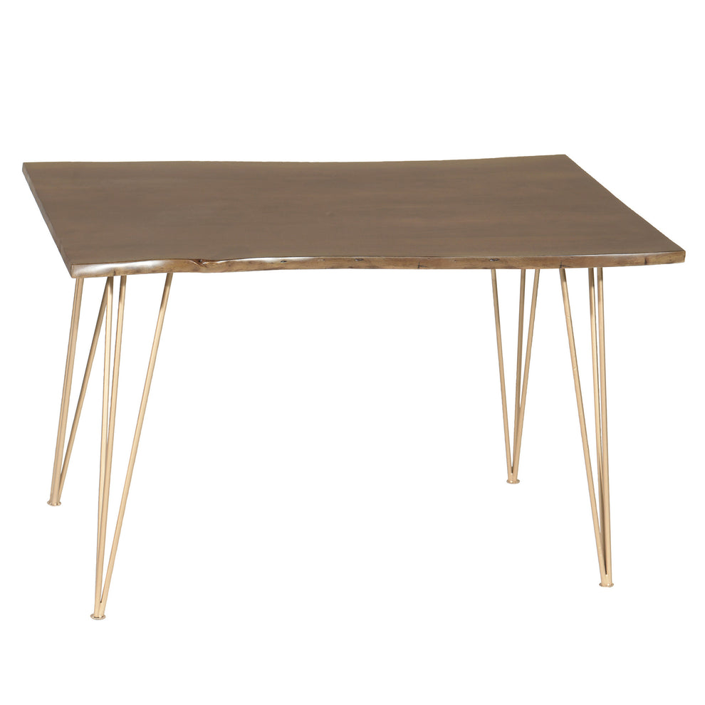 Brown And Gold Solid Wood And Iron Dining Table By Homeroots | Dining Tables | Modishstore - 2