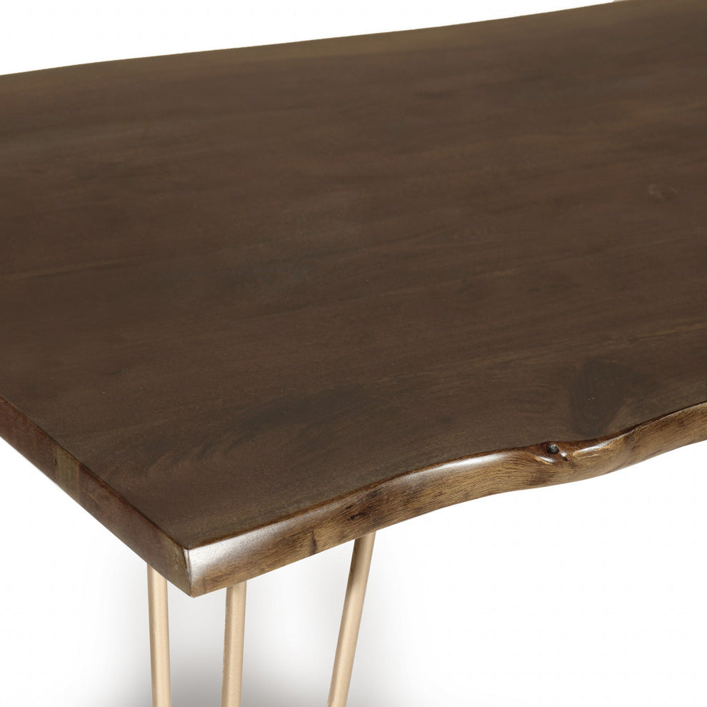 Brown And Gold Solid Wood And Iron Dining Table By Homeroots | Dining Tables | Modishstore - 4