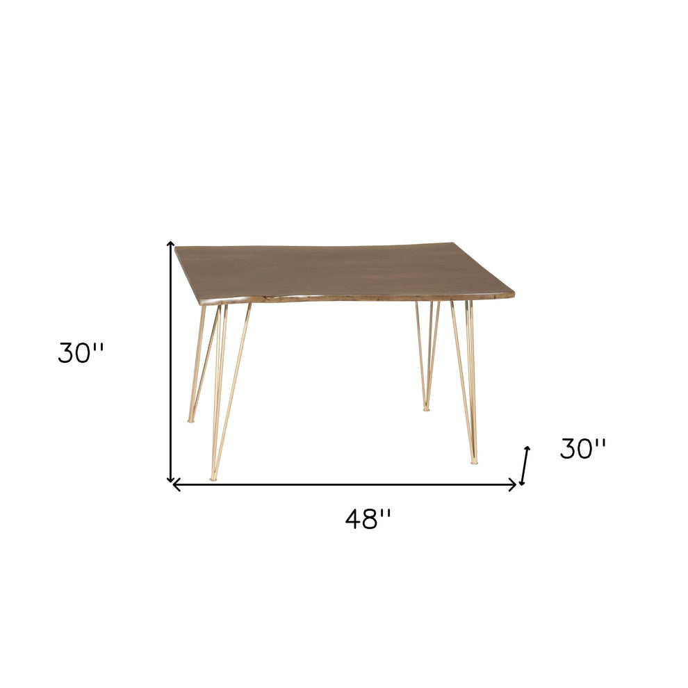 Brown And Gold Solid Wood And Iron Dining Table By Homeroots | Dining Tables | Modishstore - 5