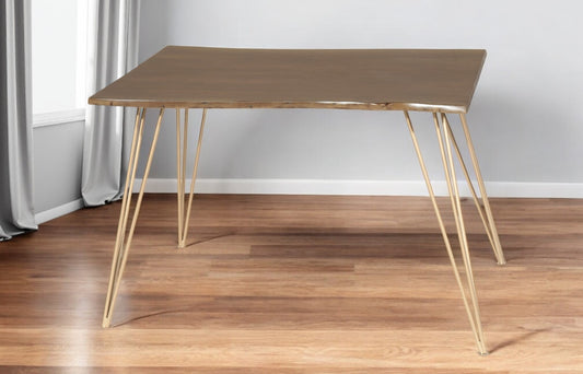 Brown And Gold Solid Wood And Iron Dining Table By Homeroots | Dining Tables | Modishstore - 1