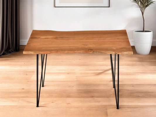 Brown And Black Solid Wood And Iron Dining Table By Homeroots | Dining Tables | Modishstore - 1