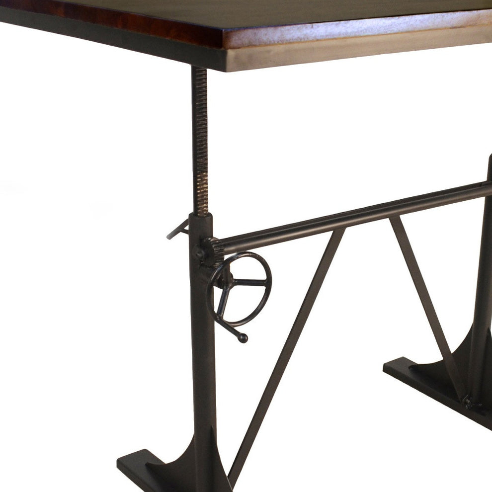 Brown And Black Solid Wood And Iron Trestle Base Dining Table By Homeroots | Dining Tables | Modishstore - 7