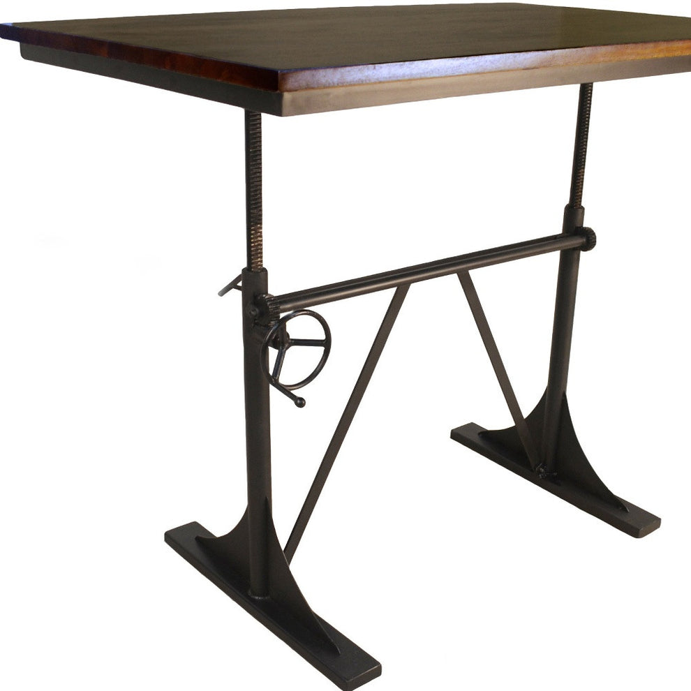 Brown And Black Solid Wood And Iron Trestle Base Dining Table By Homeroots | Dining Tables | Modishstore - 6