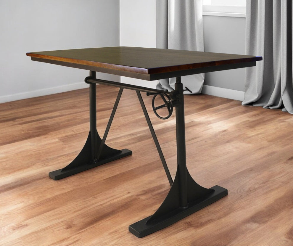 Brown And Black Solid Wood And Iron Trestle Base Dining Table By Homeroots | Dining Tables | Modishstore - 2