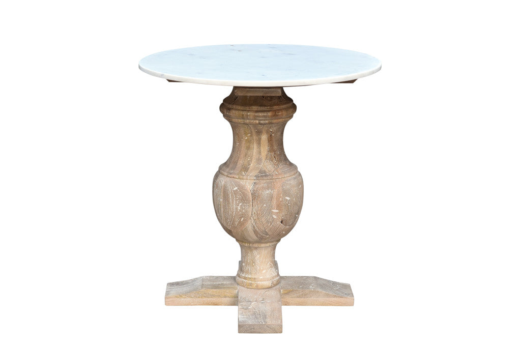 Brown Marble And Solid Wood Round End Table By Homeroots | End Tables | Modishstore - 1