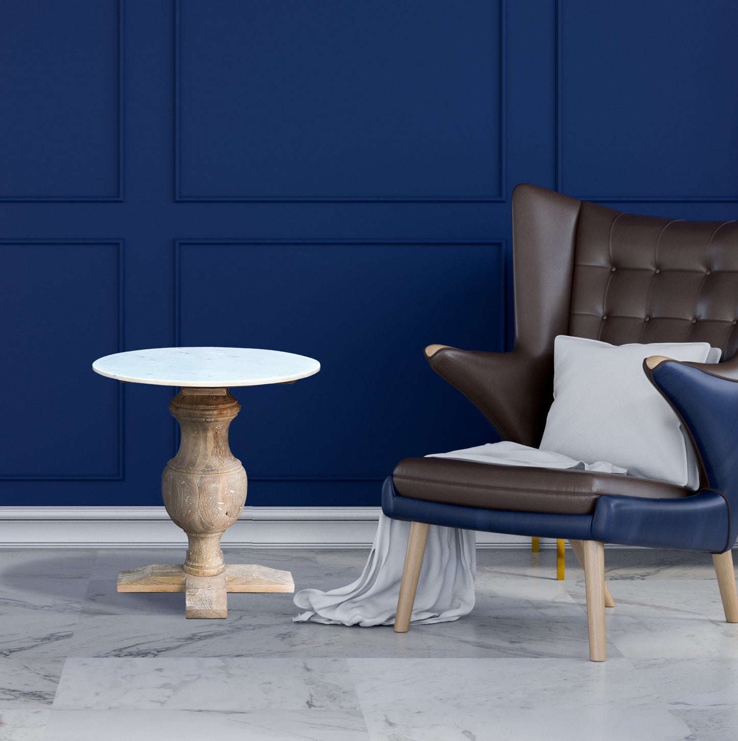 Brown Marble And Solid Wood Round End Table By Homeroots | End Tables | Modishstore - 6