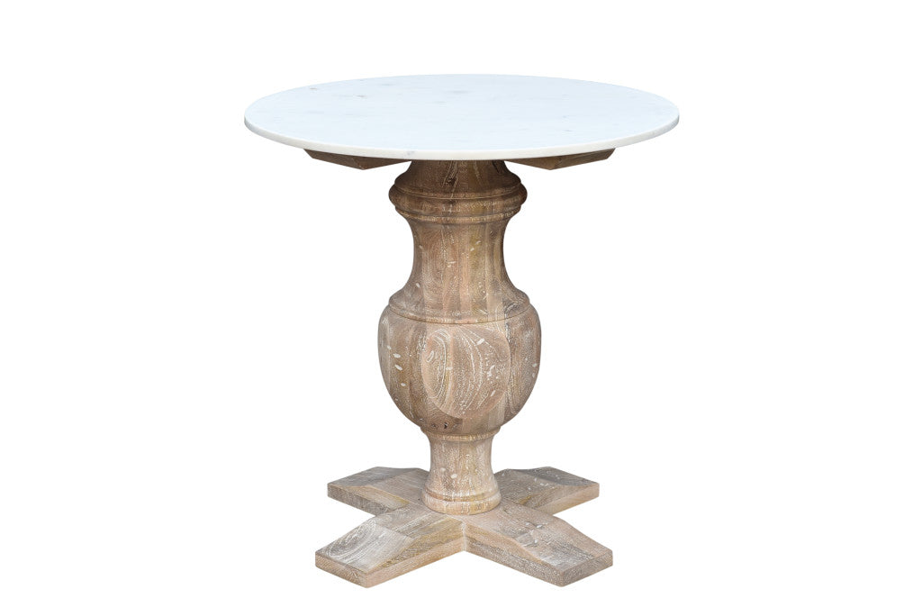 Brown Marble And Solid Wood Round End Table By Homeroots | End Tables | Modishstore - 4