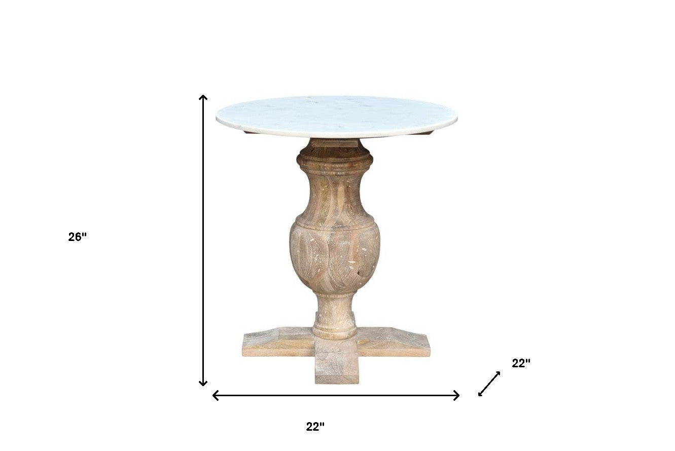 Brown Marble And Solid Wood Round End Table By Homeroots | End Tables | Modishstore - 7