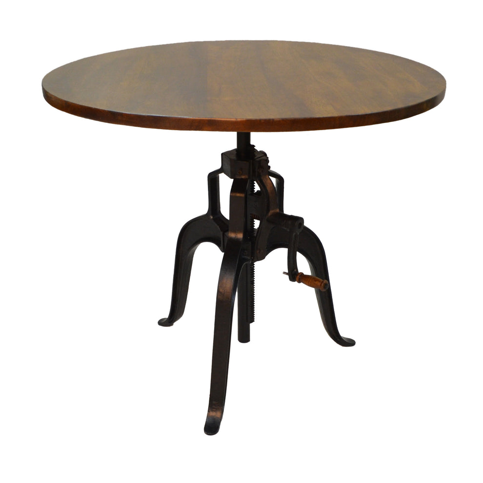 Adjustable Height Brown And Black Solid Wood And Iron Pedestal Base Round Top Dining Table By Homeroots | Dining Tables | Modishstore - 2