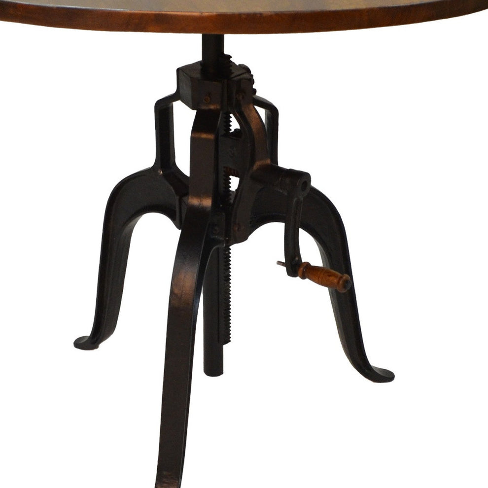 Adjustable Height Brown And Black Solid Wood And Iron Pedestal Base Round Top Dining Table By Homeroots | Dining Tables | Modishstore - 3