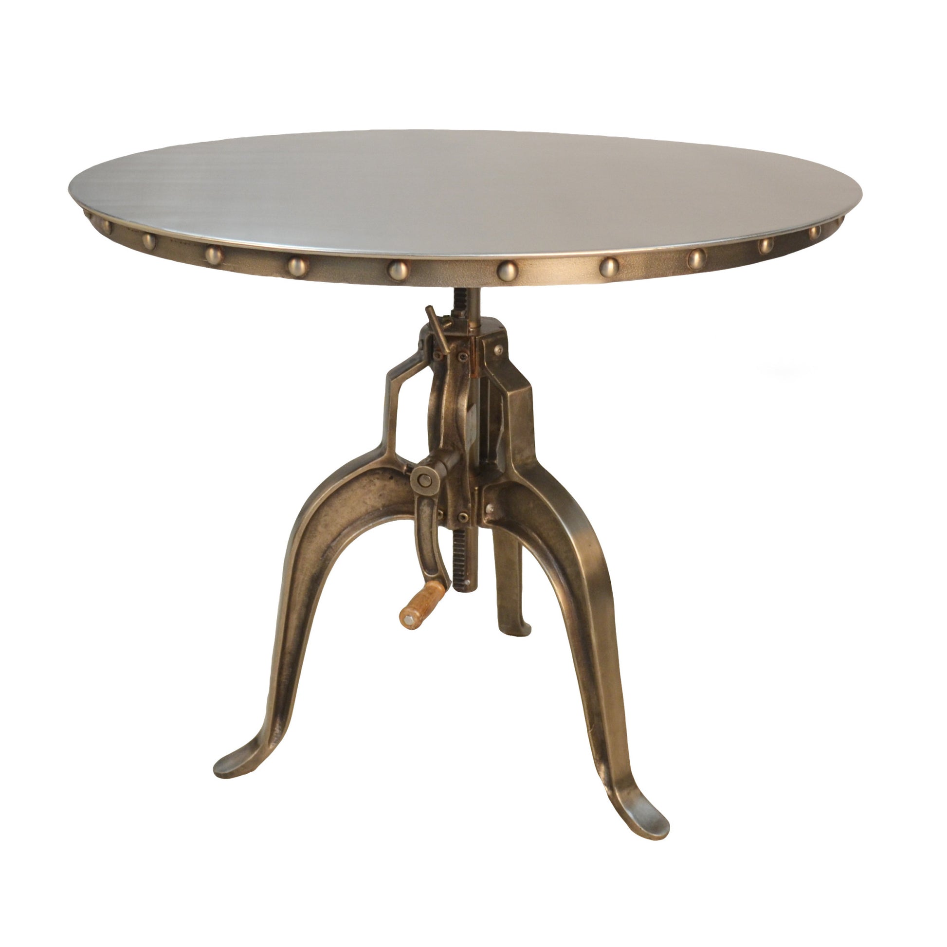 Adjustable Height Antiqued Nickel Three Leg Base Round Top Dining Table By Homeroots | Dining Tables | Modishstore - 2