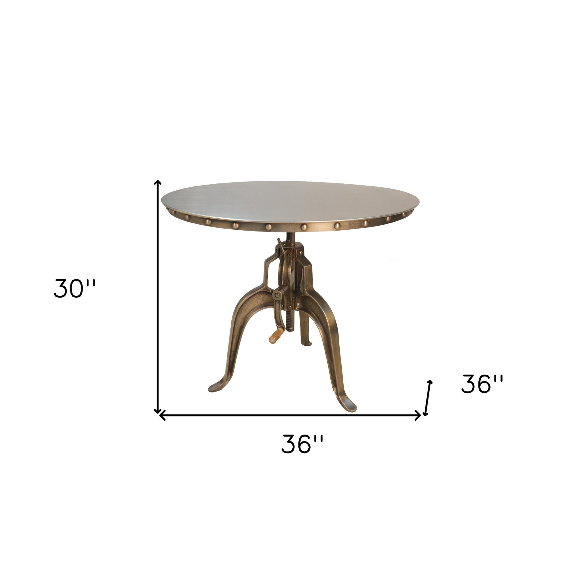 Adjustable Height Antiqued Nickel Three Leg Base Round Top Dining Table By Homeroots | Dining Tables | Modishstore - 5
