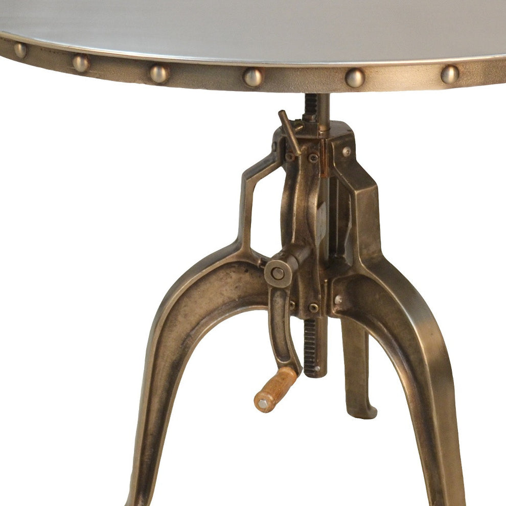 Adjustable Height Antiqued Nickel Three Leg Base Round Top Dining Table By Homeroots | Dining Tables | Modishstore - 3