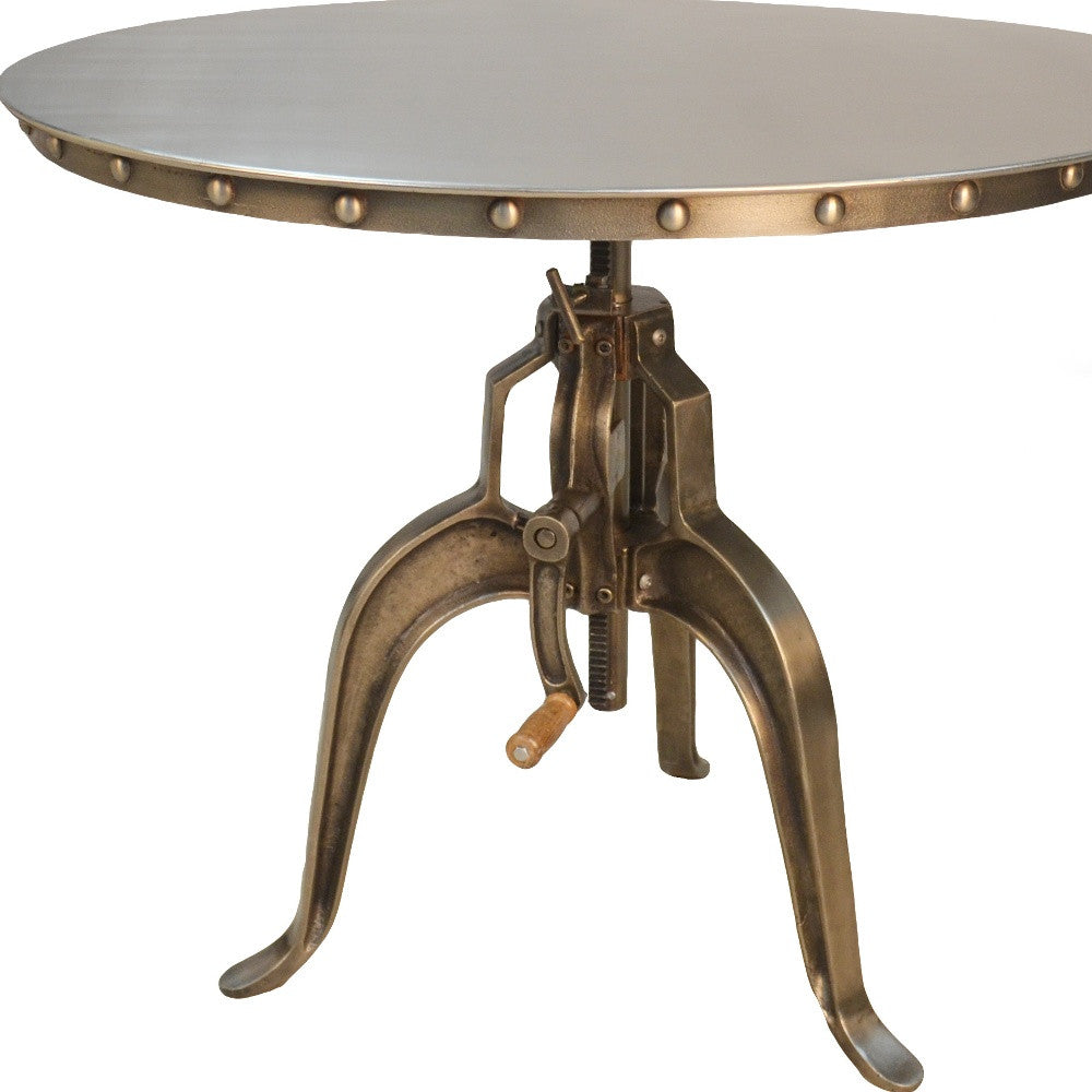 Adjustable Height Antiqued Nickel Three Leg Base Round Top Dining Table By Homeroots | Dining Tables | Modishstore - 4