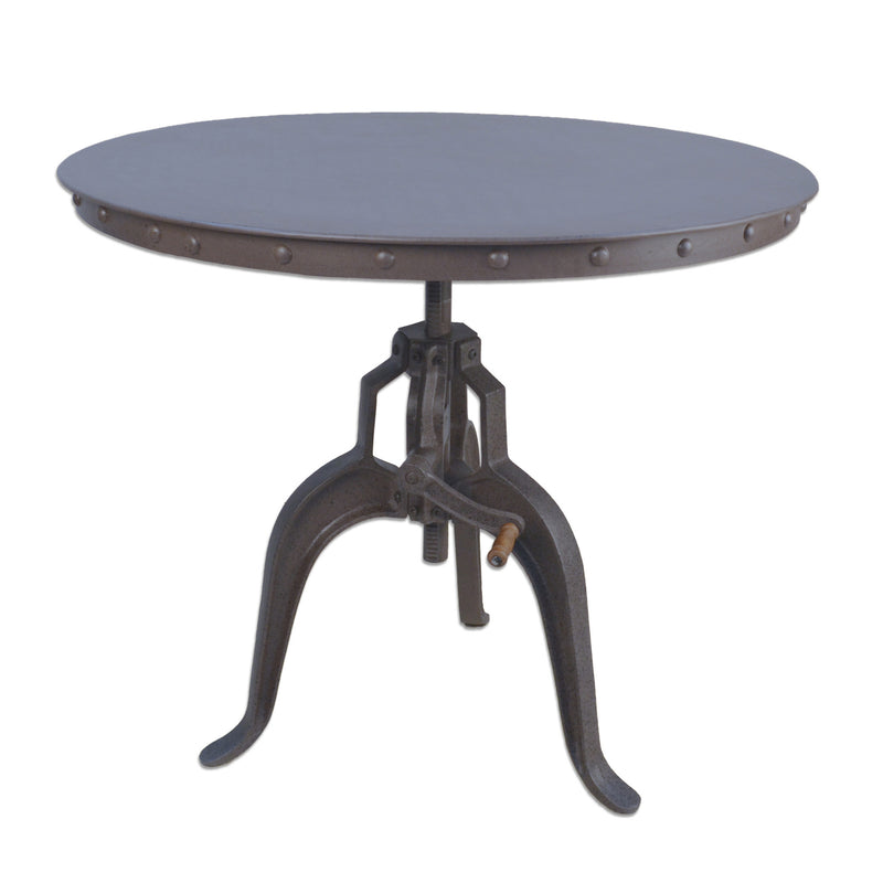 Industrial Gray Adjustable Crank Round Top Dining Table. By Homeroots | Dining Tables | Modishstore - 1