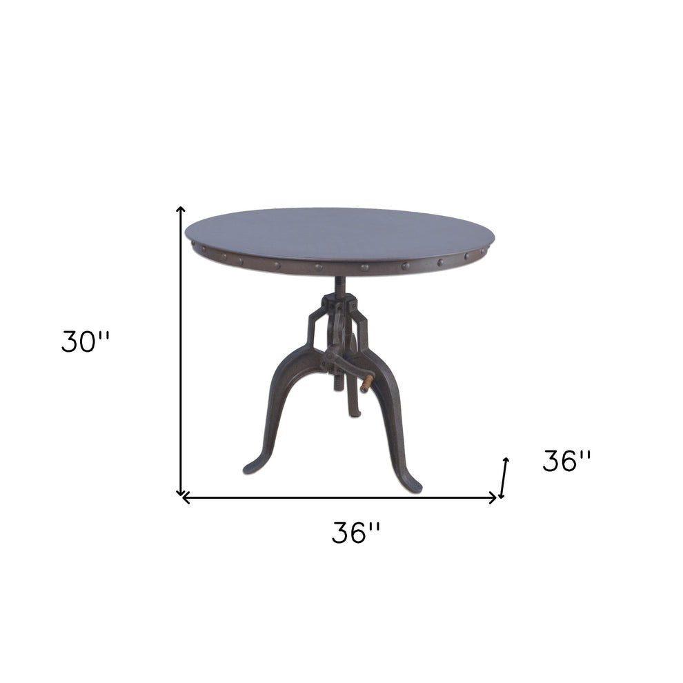 Industrial Gray Adjustable Crank Round Top Dining Table. By Homeroots | Dining Tables | Modishstore - 5