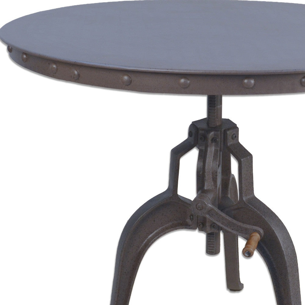 Industrial Gray Adjustable Crank Round Top Dining Table. By Homeroots | Dining Tables | Modishstore - 3