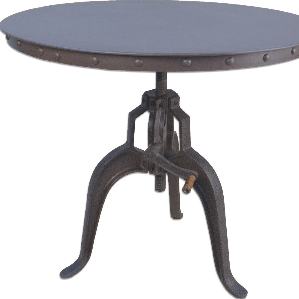 Industrial Gray Adjustable Crank Round Top Dining Table. By Homeroots | Dining Tables | Modishstore - 4