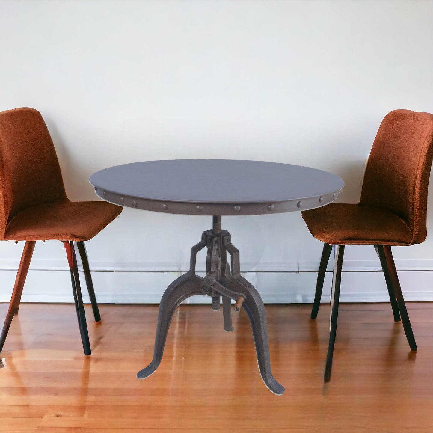 Industrial Gray Adjustable Crank Round Top Dining Table. By Homeroots | Dining Tables | Modishstore - 2