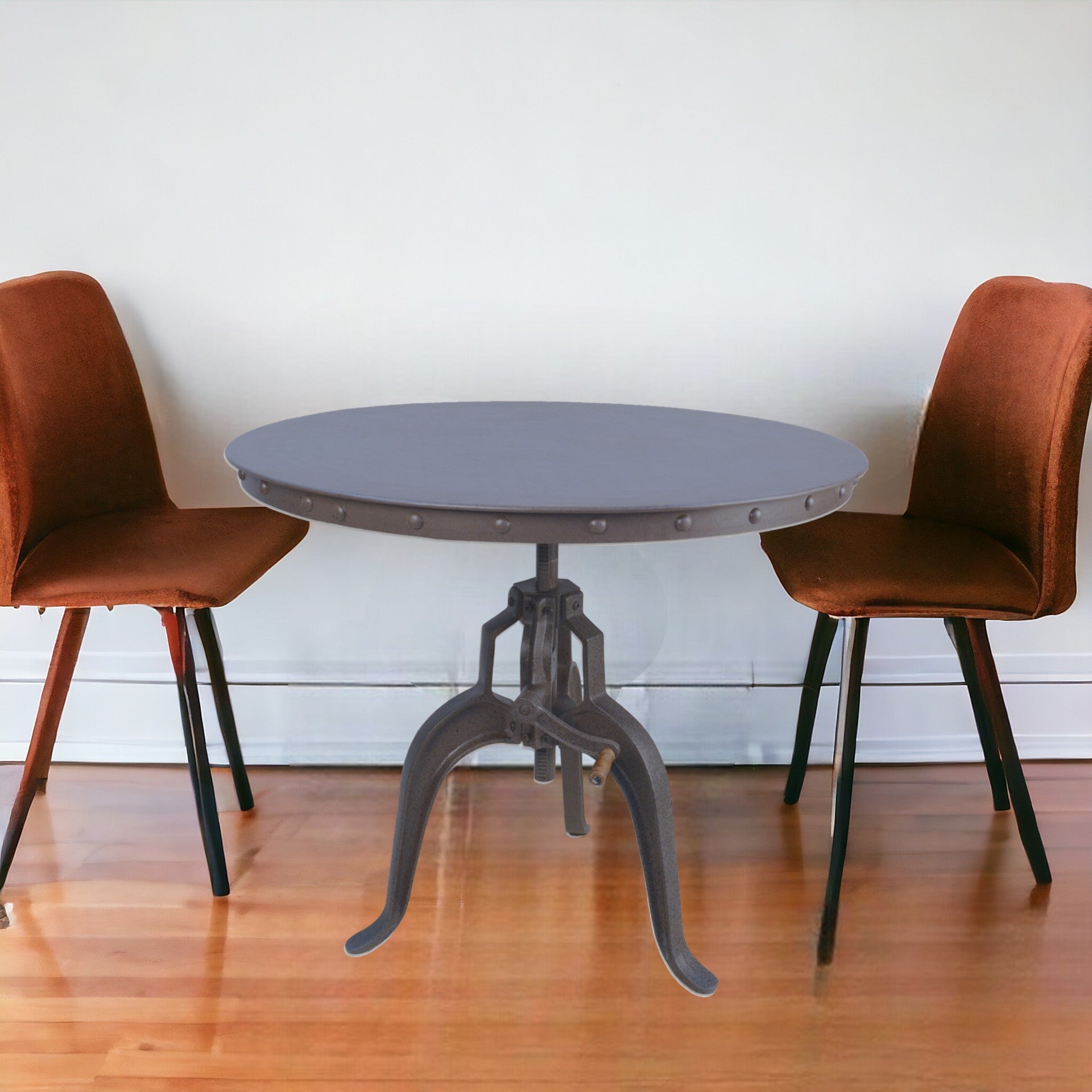 Industrial Gray Adjustable Crank Round Top Dining Table. By Homeroots | Dining Tables | Modishstore - 2