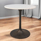 White And Black Rounded Marble And Iron Pedestal Base Dining Table By Homeroots | Dining Tables | Modishstore - 1