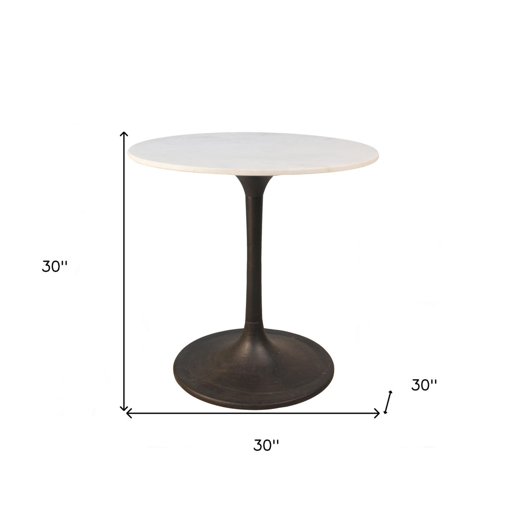 White And Black Rounded Marble And Iron Pedestal Base Dining Table By Homeroots | Dining Tables | Modishstore - 4