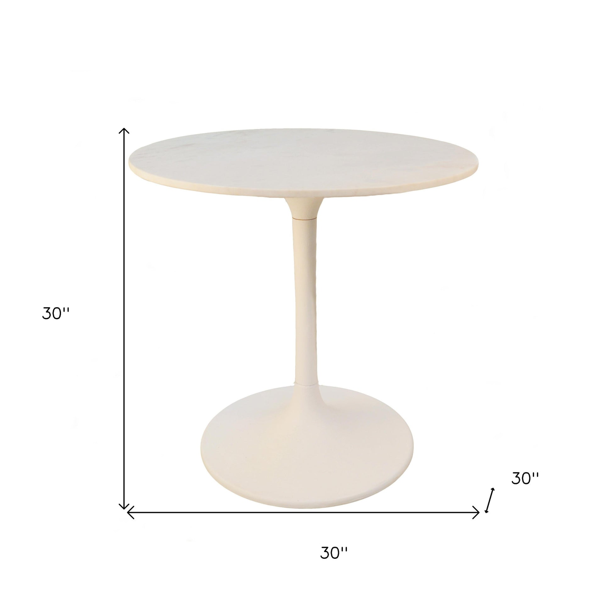 White Rounded Marble And Iron Pedestal Base Dining Table By Homeroots | Dining Tables | Modishstore - 4
