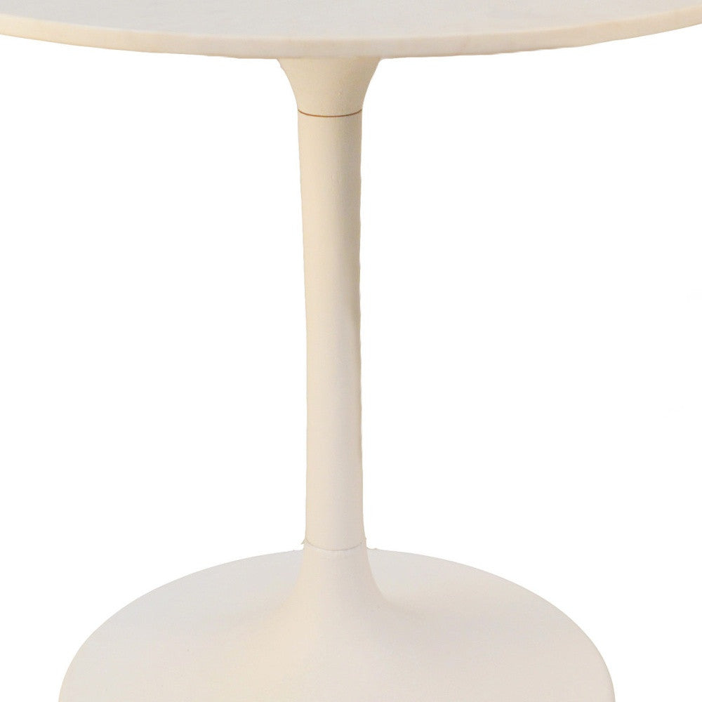 White Rounded Marble And Iron Pedestal Base Dining Table By Homeroots | Dining Tables | Modishstore - 3