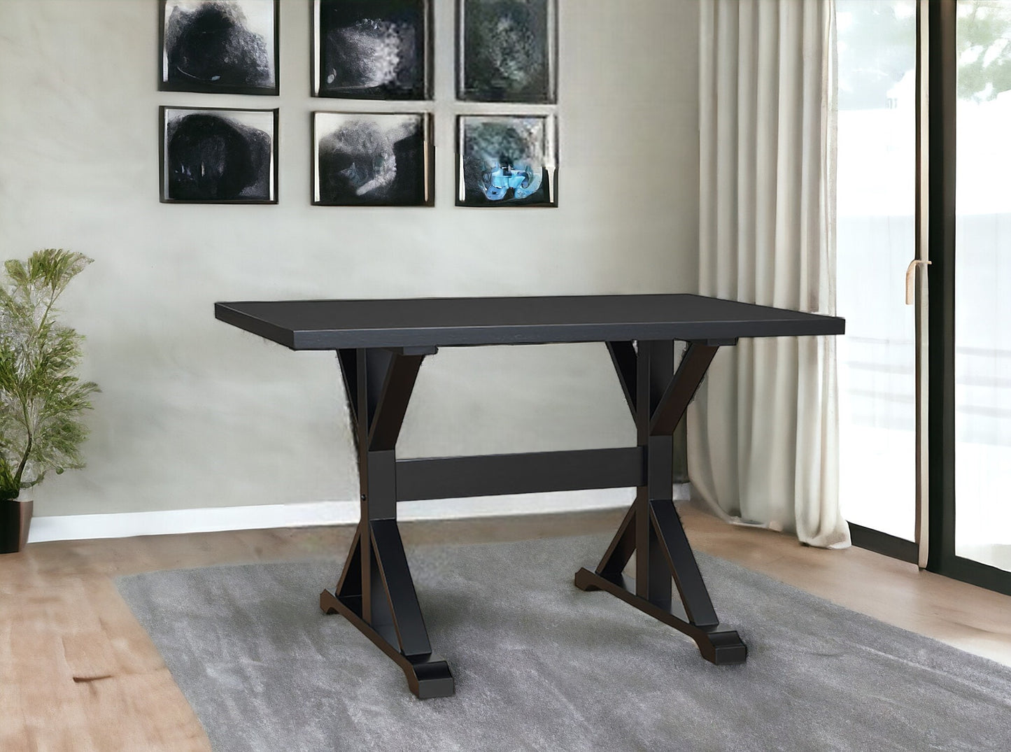 Black Solid Wood Trestle Base Dining Table By Homeroots | Dining Tables | Modishstore - 2