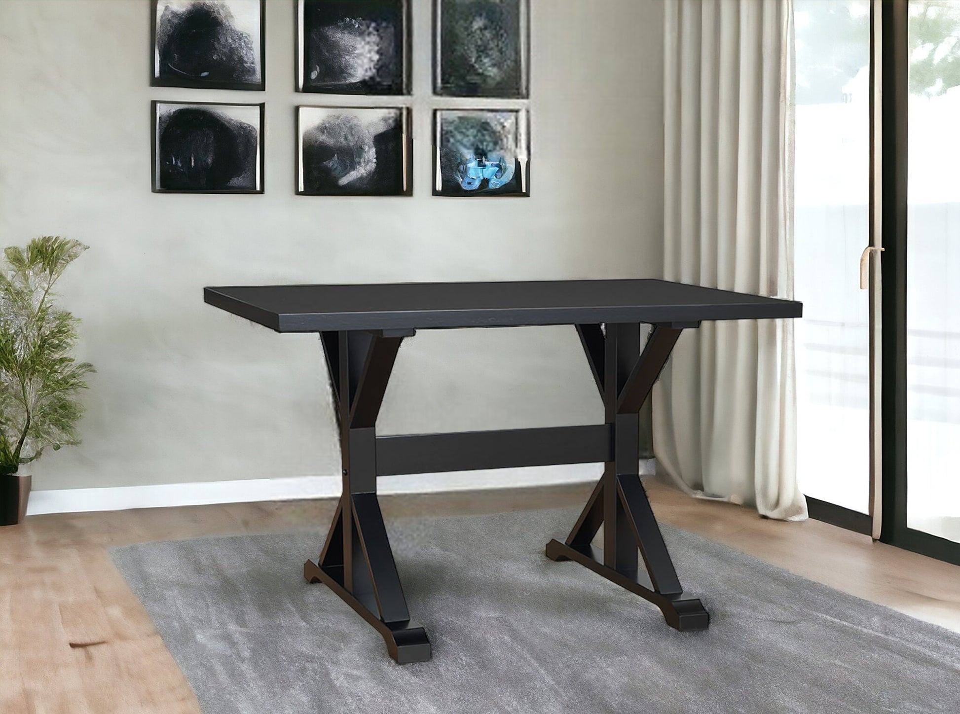 Black Solid Wood Trestle Base Dining Table By Homeroots | Dining Tables | Modishstore - 2