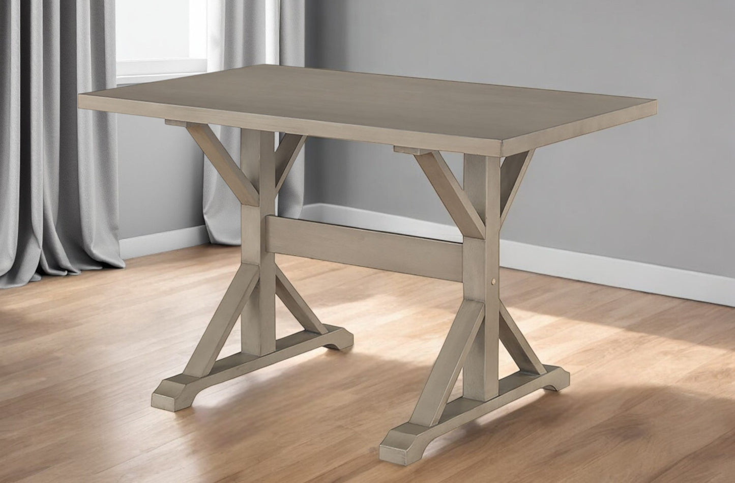 Gray Solid Wood Trestle Base Dining Table By Homeroots | Dining Tables | Modishstore - 1