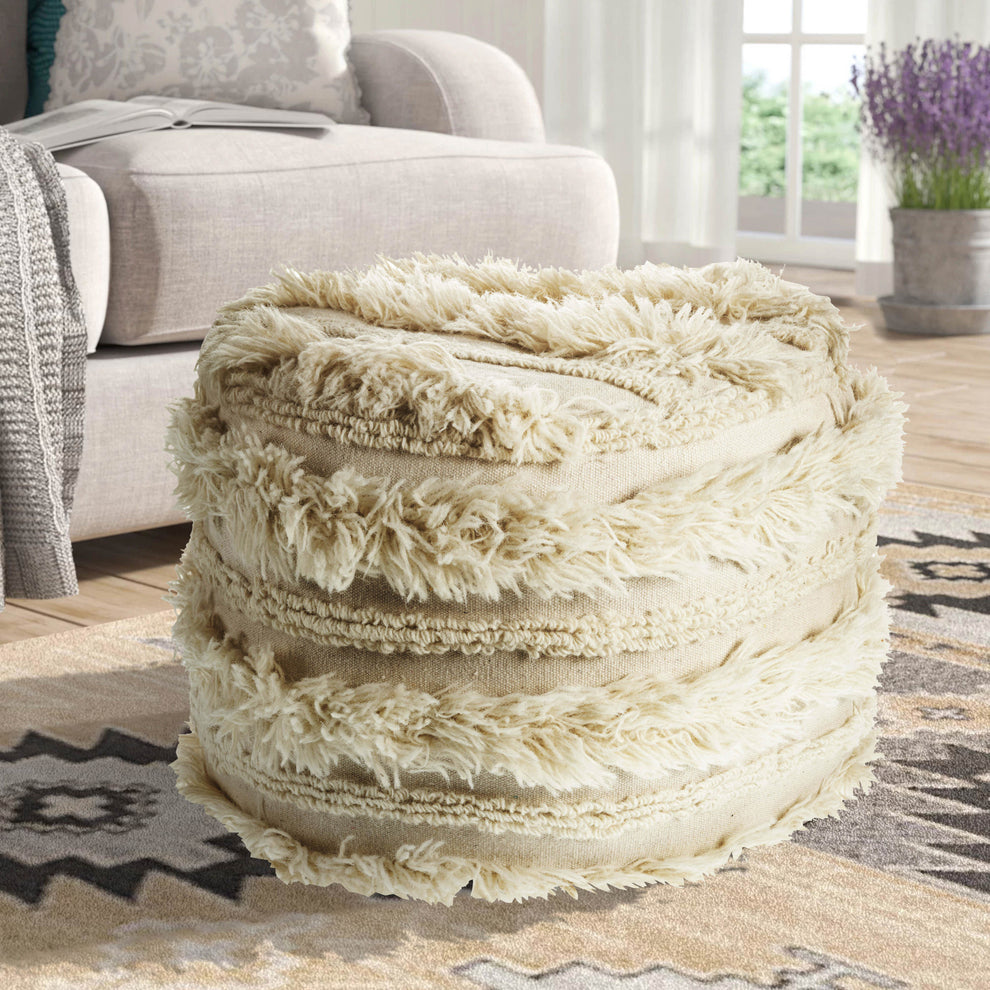Ivory 100% Cotton Ottoman By Homeroots | Ottomans | Modishstore - 3