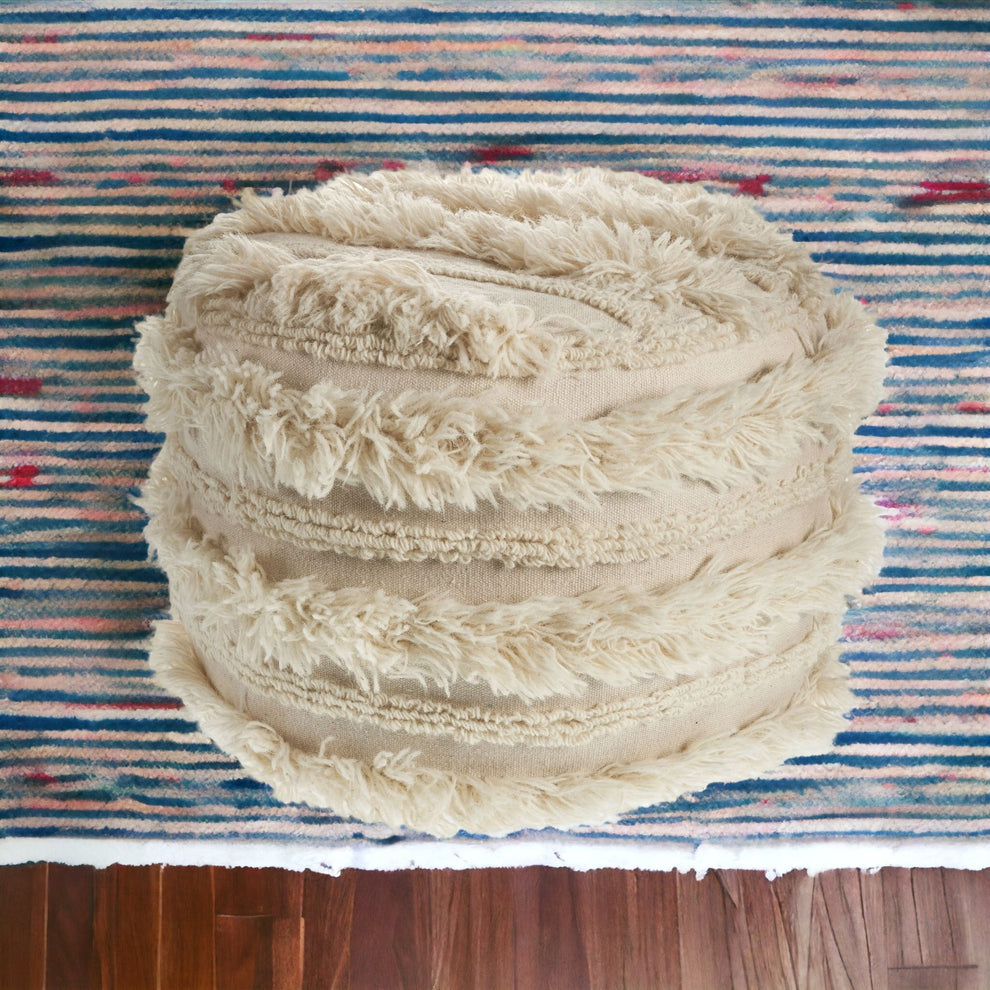 Ivory 100% Cotton Ottoman By Homeroots | Ottomans | Modishstore - 2