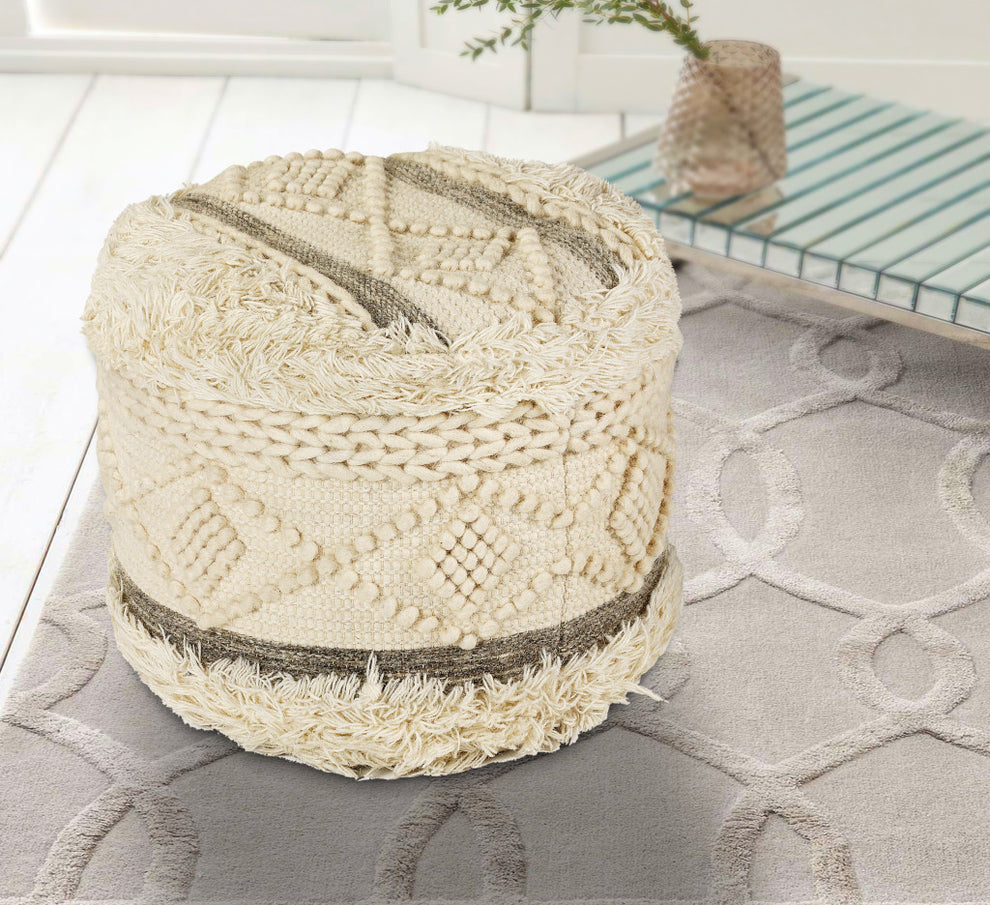 Cream Wool Ottoman By Homeroots | Ottomans | Modishstore - 6