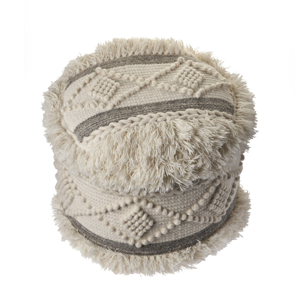 Cream Wool Ottoman By Homeroots | Ottomans | Modishstore - 3