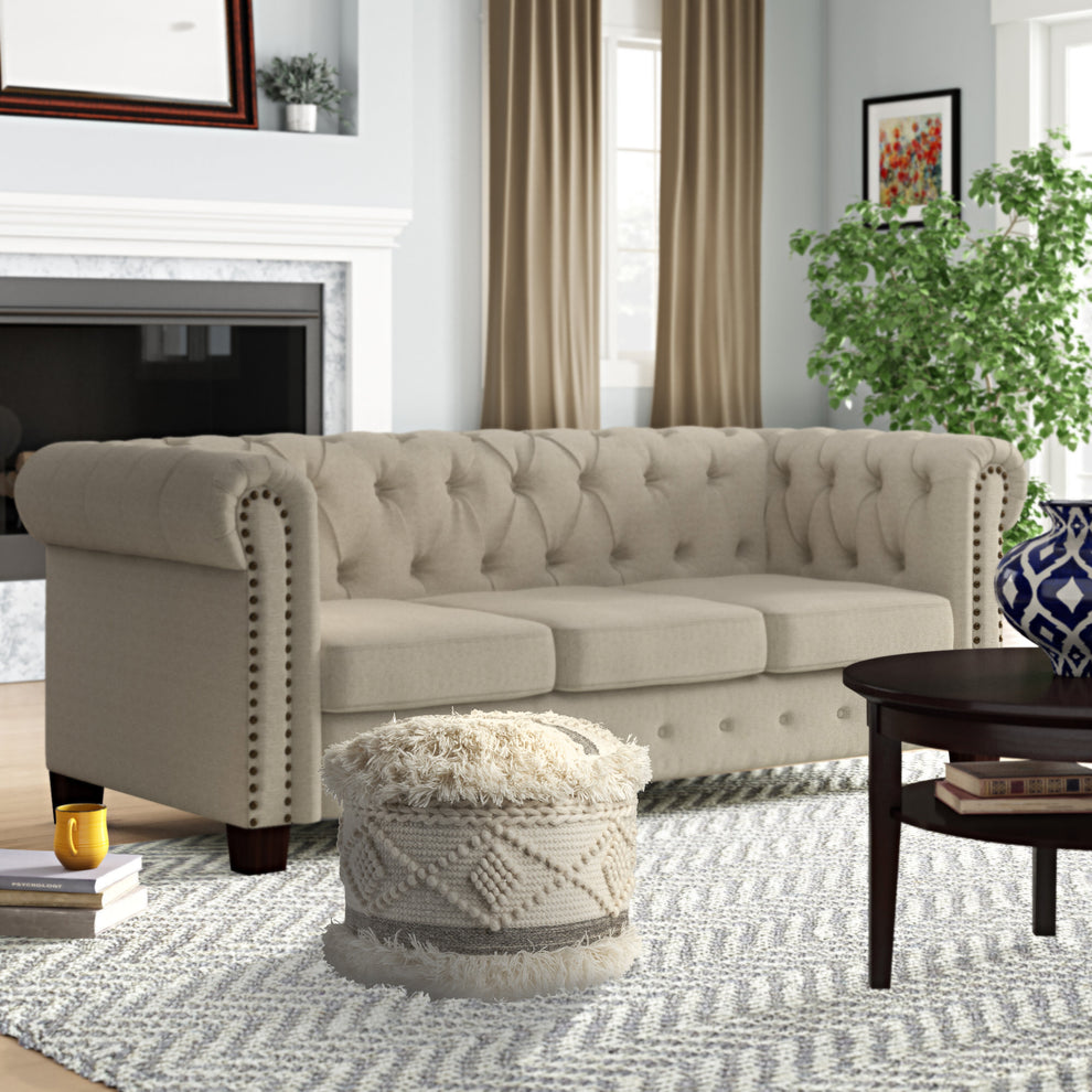 Cream Wool Ottoman By Homeroots | Ottomans | Modishstore - 8