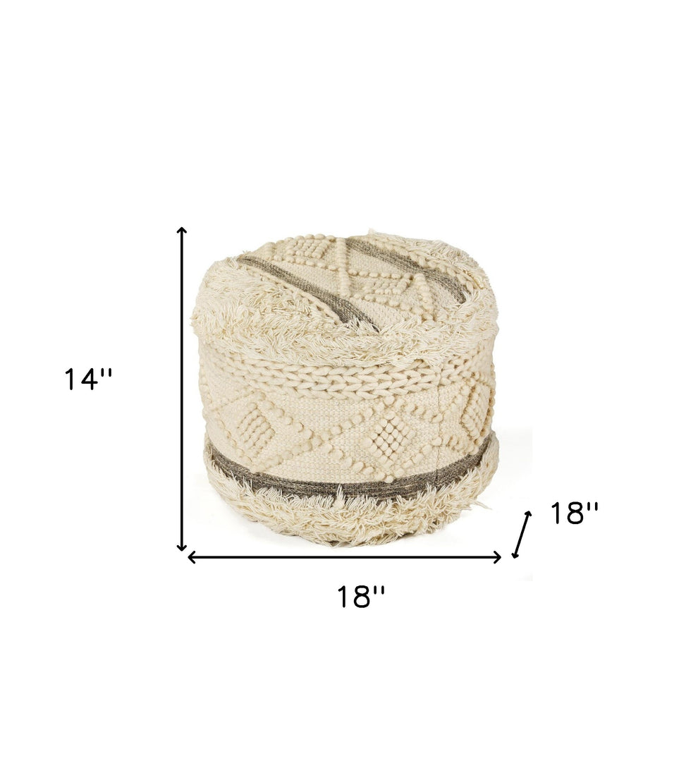 Cream Wool Ottoman By Homeroots | Ottomans | Modishstore - 2