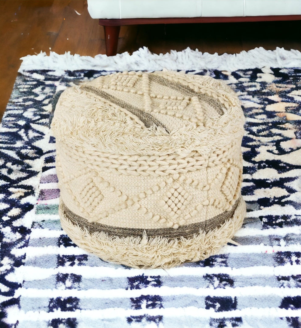 Cream Wool Ottoman By Homeroots | Ottomans | Modishstore - 5