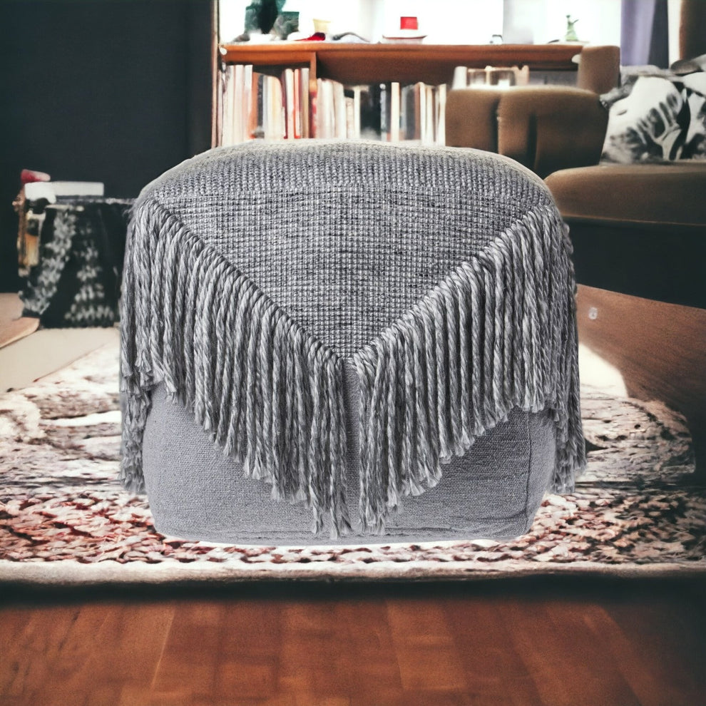 Gray Wool Ottoman By Homeroots | Ottomans | Modishstore - 6